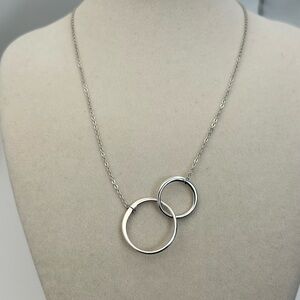 Sterling Silver Double Circle Necklace 18" Dainty Round Link Adjustable Chain